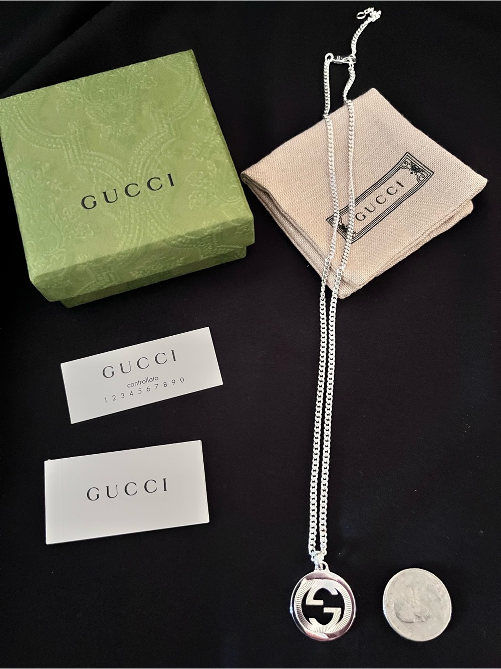 GUCCI Sterling Silver Made in Italy Groove Pendant Necklace